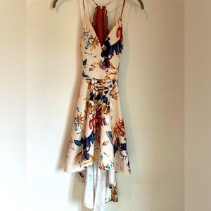 Deep-V Neckline, Lace Back, Spaghetti Strap, High Low, Floral Dress, Size S